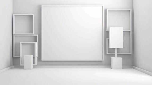 White blank with space for your own content, white frames on the wall.