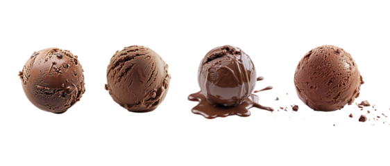 Chocolate ice cream ball isolated on a transparent background.