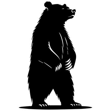 grizzly bear standing black silhouette logo svg vector, bear standing icon illustration.