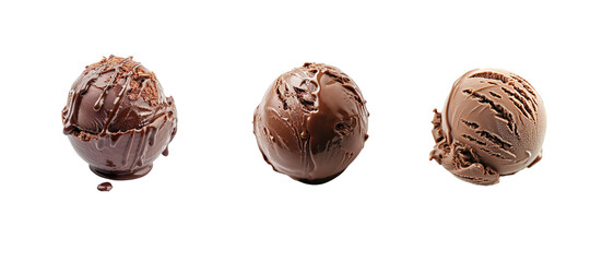 Chocolate ice cream ball isolated on a transparent background.