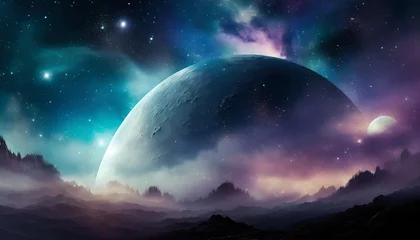 Zelfklevend behang Volle maan en bomen planet in space