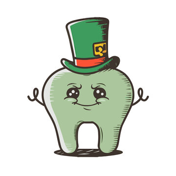 graphic green  tooth in a hat for saint patrick's day,