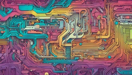 Colorful Abstract Circuitry Artwork
