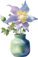 A vase of Columbine flowers, a watercolor painting of a vase of Columbine flowers.