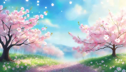 Fotobehang 満開の桜  華麗に舞い散る桜の花びら © toe