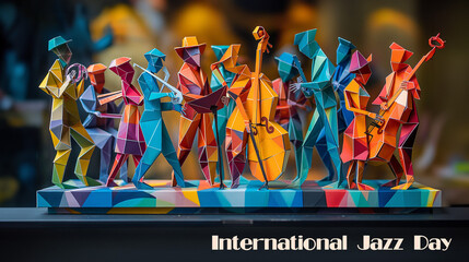 International Jazz Day Poster, Origami Style - obrazy, fototapety, plakaty