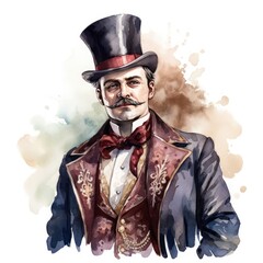 Victorian Gentleman Watercolor Clipart A Sophisticated Glimpse into the Past - obrazy, fototapety, plakaty