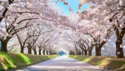 満開の桜  華麗に舞い散る桜の花びら - obrazy, fototapety, plakaty