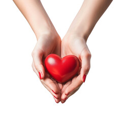  A woman's hands hold a red heart on an isolated white background. With clipping path.