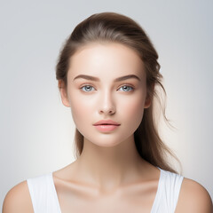 Obraz premium Beauty portrait of a beautiful young woman closeup. Skin care, cosmetics, beauty concept.