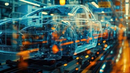 double exposure of car engineer and automotive part