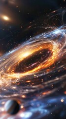 Obraz premium Journey through the cosmic web, where supermassive black holes guide star formation, gravitational lensing unveils hidden galaxies, and the Solar System awaits as our celestial home