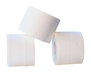 Front view of tissue paper rolls in stack isolated with clipping path in png file format