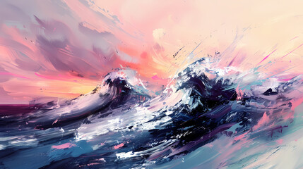 Abstract Ocean Waves at Sunset Painting