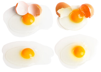 Set. Broken egg with white, yolk. Shell. On a blank background