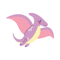 Cute colored dinosaur pterodactyl doodle. Vector illustration isolated