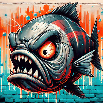 angry fish, illustration,generated ia