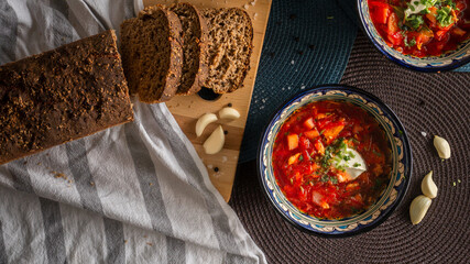 Delicious hot soup Borscht
