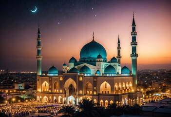 dazzling e mosque at night - obrazy, fototapety, plakaty