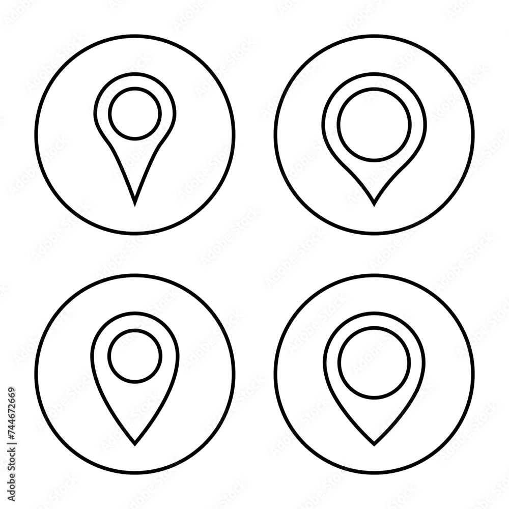 Poster map pin line icon vector on circle outline. location marker sign symbol