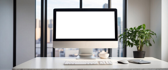 An LED/LCD Screen Computer Display with Empty Screen in a Bright Office - Transparent Screen Background (PNG)
