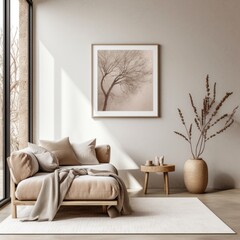 Neutral Aesthetic Living Room Wall Art Poster Frame Mockup