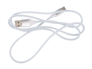 White and silver modern usb cable isolated with transparency