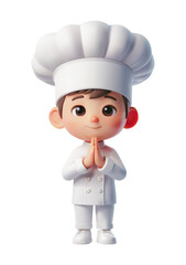 Boy chef cartoon characters . stand post and paying respect . Minimal stylized art style . vector illustration isolated on white background