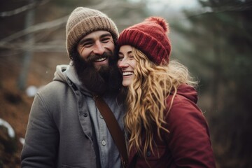 Fototapeta premium Romantic portrait of loving couple of young man and beautiful woman
