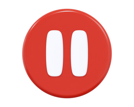 3d red pause button icon. Symbol to watch tv, video, movie,live stream. Stock vector illustration on isolated background.