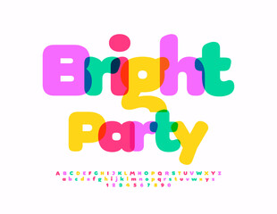 Vector funny invitation Bright Party. Colorful Kids Font. Modern Alphabet Letters and Numbers set.