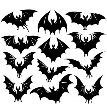 set of silhouettes of bats