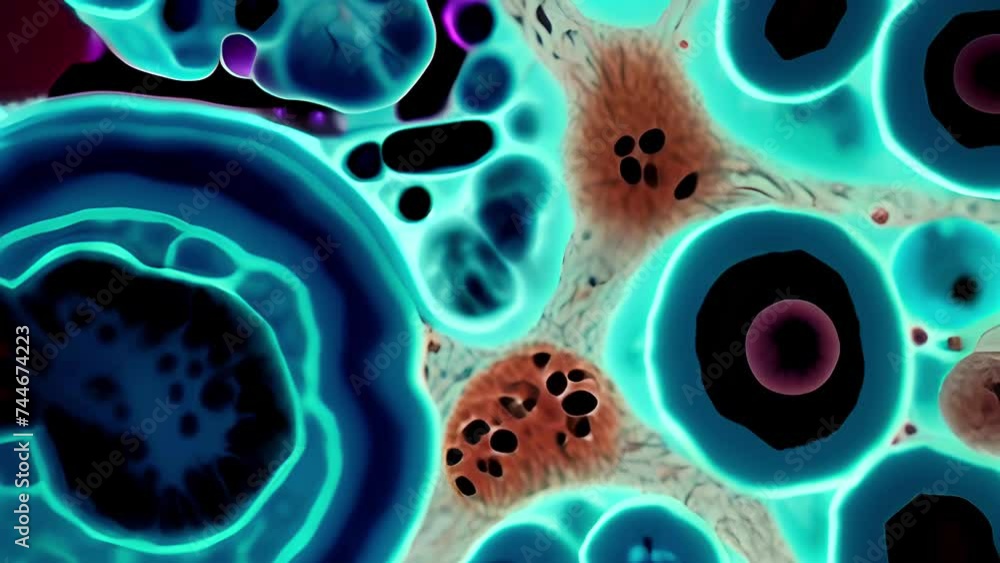 Aufkleber abstract microscopic structures resembling cells with bright neon lighting. concept: visualization o