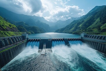 EcoDam Hydro Power Plant: Harnessing Nature's Power for a Green Future - obrazy, fototapety, plakaty