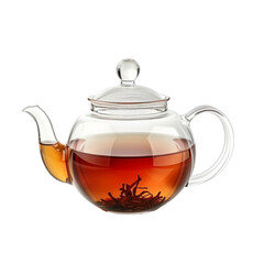 Glass teapot with black tea isolated on a white background. With clipping path.