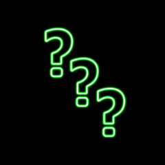 neon glowing question mark icon on black background.