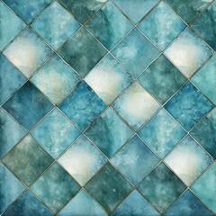 Abstract cyan colored traditional motif tiles wallpaper floor texture background banner