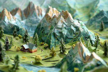 Origami Dolomites Alpine Peaks Scene

