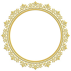 vintage gold ornament frame in oval shape for decoration 3d illustration with transparent background.
