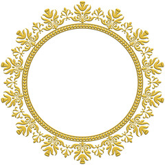 vintage gold ornament frame in oval shape for decoration 3d illustration with transparent background.