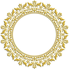 vintage gold ornament frame in oval shape for decoration 3d illustration with transparent background.