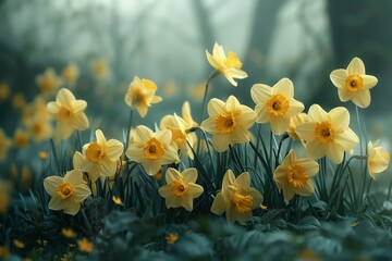 Vibrant daffodils bloom in the spring, their sunny yellow petals a symbol of renewal and beauty in the great outdoors