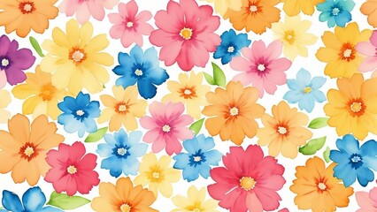 Yellow floral background. Watercolor simple flowers. Watercolor illustration, AI Generated
