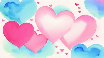 Valentine's day greeting card. Valentines day background with hearts. Watercolor illustration, AI Generated