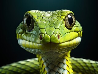 The head of a green snake is highlighted on the background. Generated by AI.