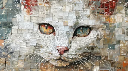 Fotobehang Kot, sztuka, mozaika, kolarz © DinoBlue