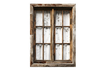 Old Window With Wooden Frames. An image of a weathered and aged window with wooden frames positioned against a plain Transparent background.