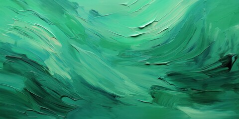 Fototapeta na wymiar Abstract green oil paint brushstrokes texture pattern contemporary painting wallpaper background