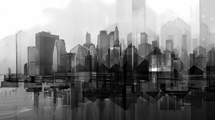 Monochrome City Skyline Reflection at Dusk