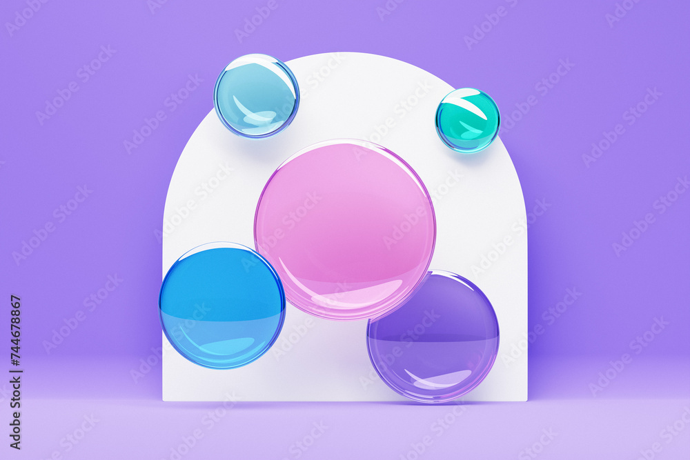 Poster 3d illustration.set of different colorful shapes on monocrome background, pattern. geometry backgrou